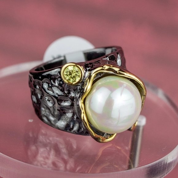 NEW Italian Jewelry Olivine Pearl Ring - Picture 13 of 14